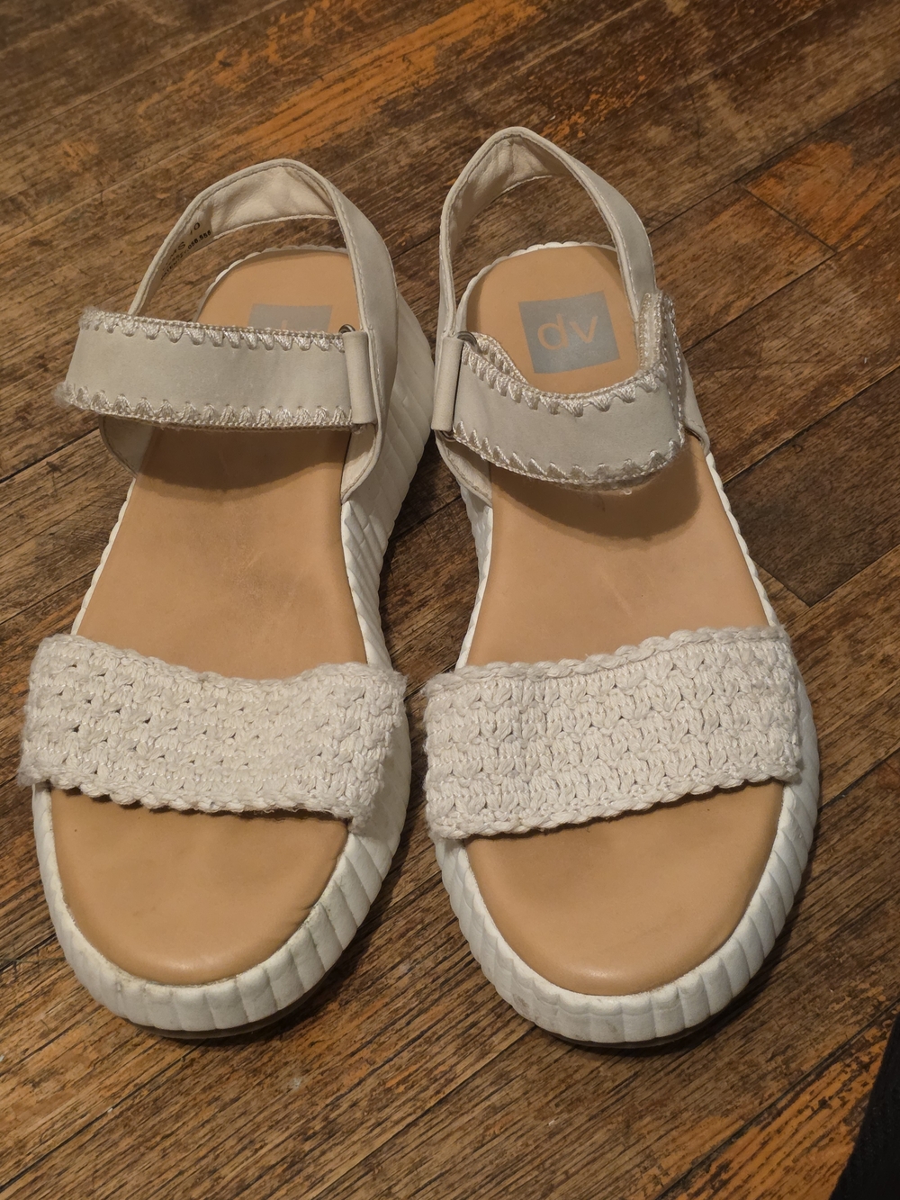 DV by Dolce Vita White Crochet Strap Wedge Sandals